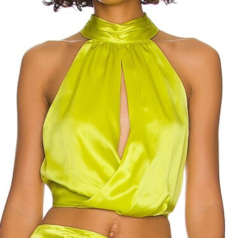 Nicholas Kai Halter Neck Top Mimosa Chartruese 100% Silk Blouse Size 4 NWT